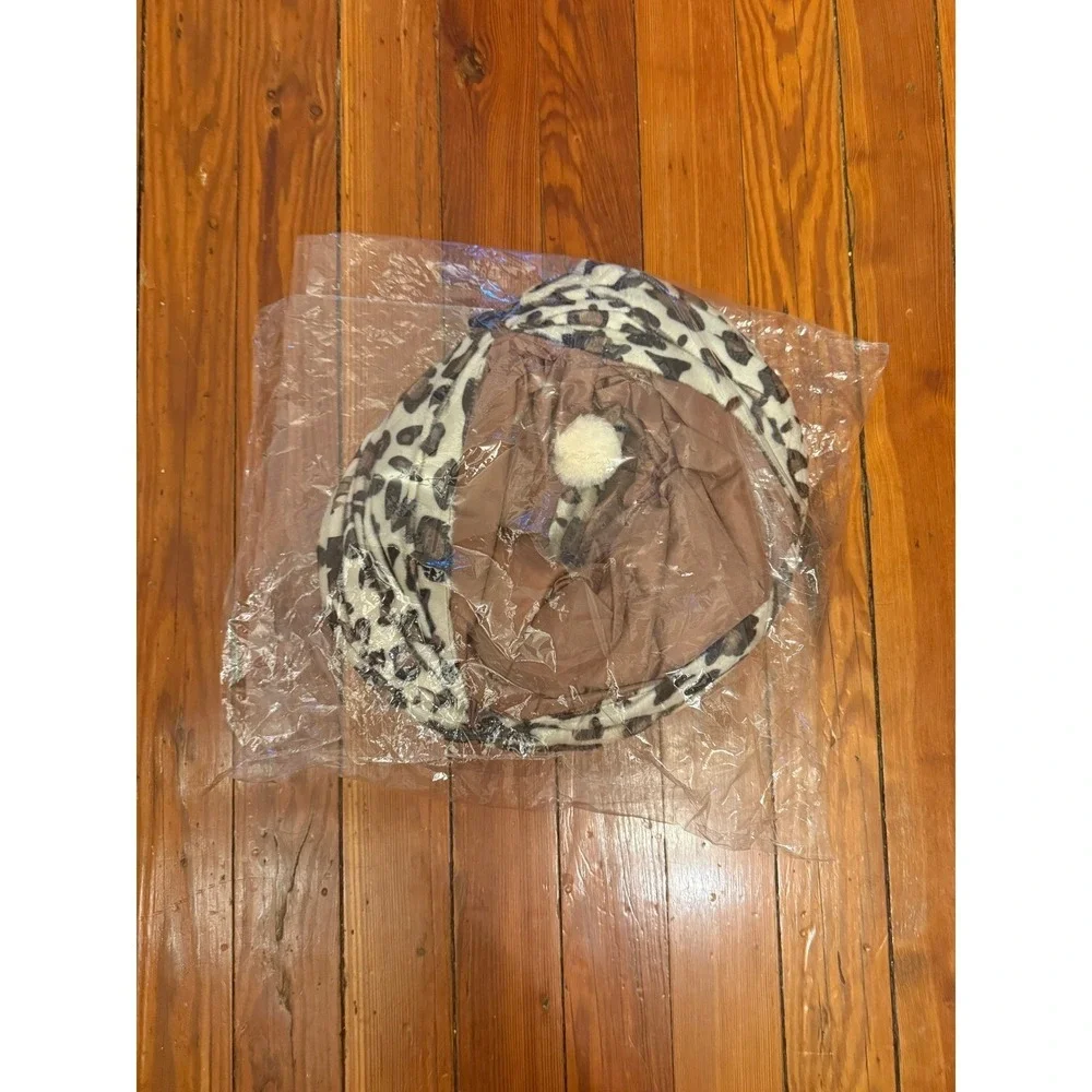 Leopard Print 3-Way Cat Tunnel Collapsible Pet Play Tube with Hanging Toy